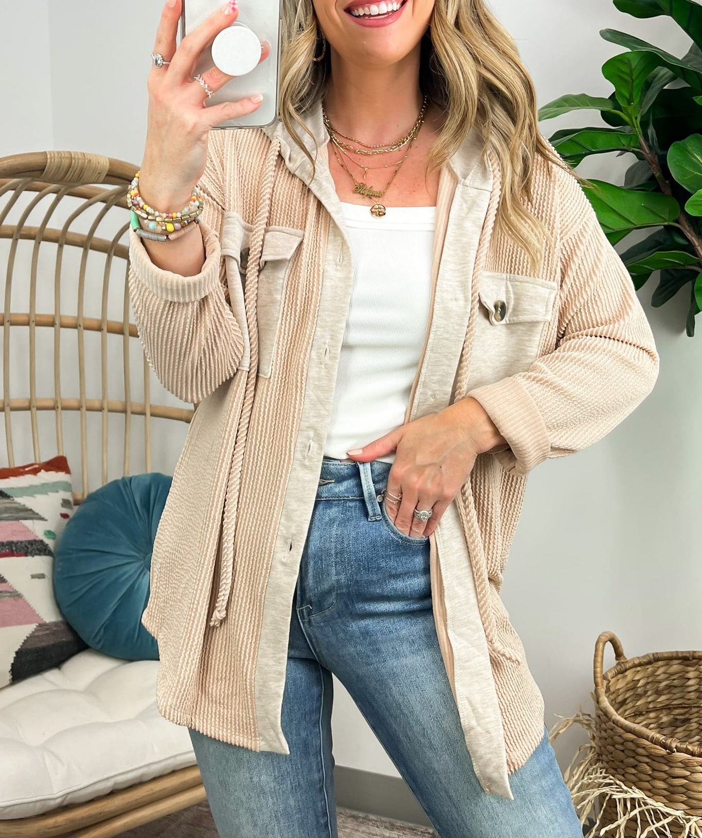 Saturday Satisfaction Ribbed Hooded Shacket