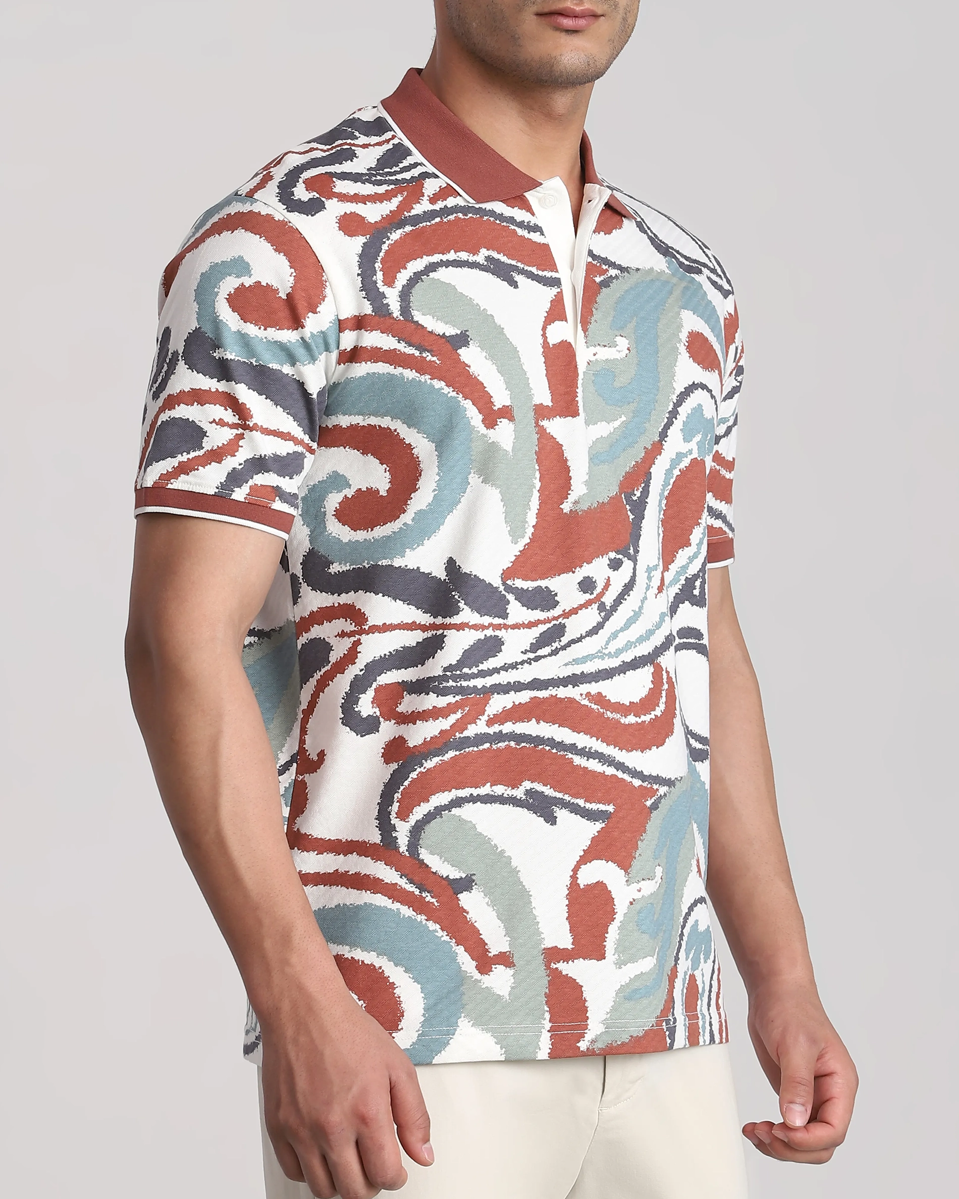 Casual Minimalist Personality Brown Printing Polo Shirt