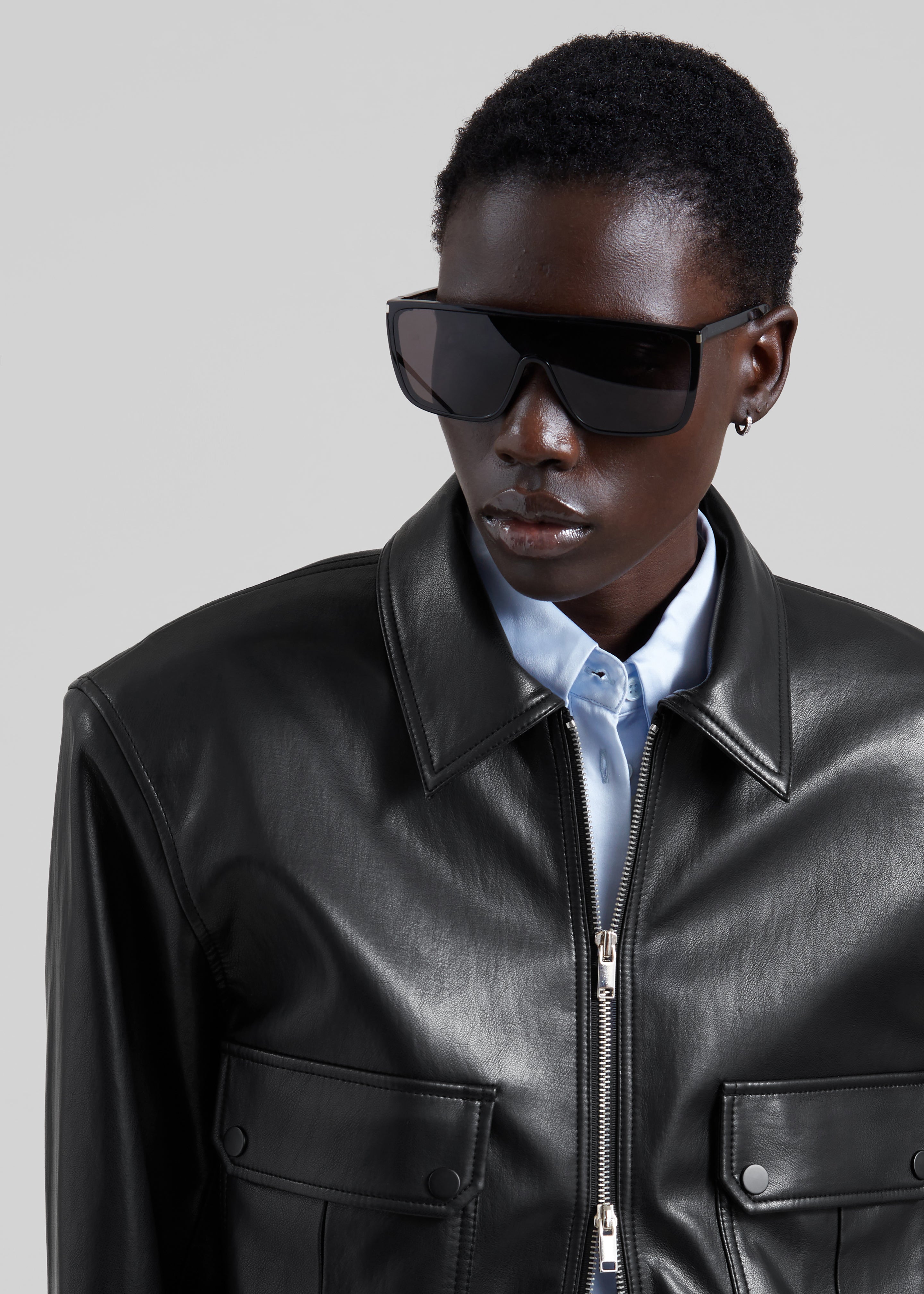 Denain Faux Leather Cropped Bomber Jacket - Black