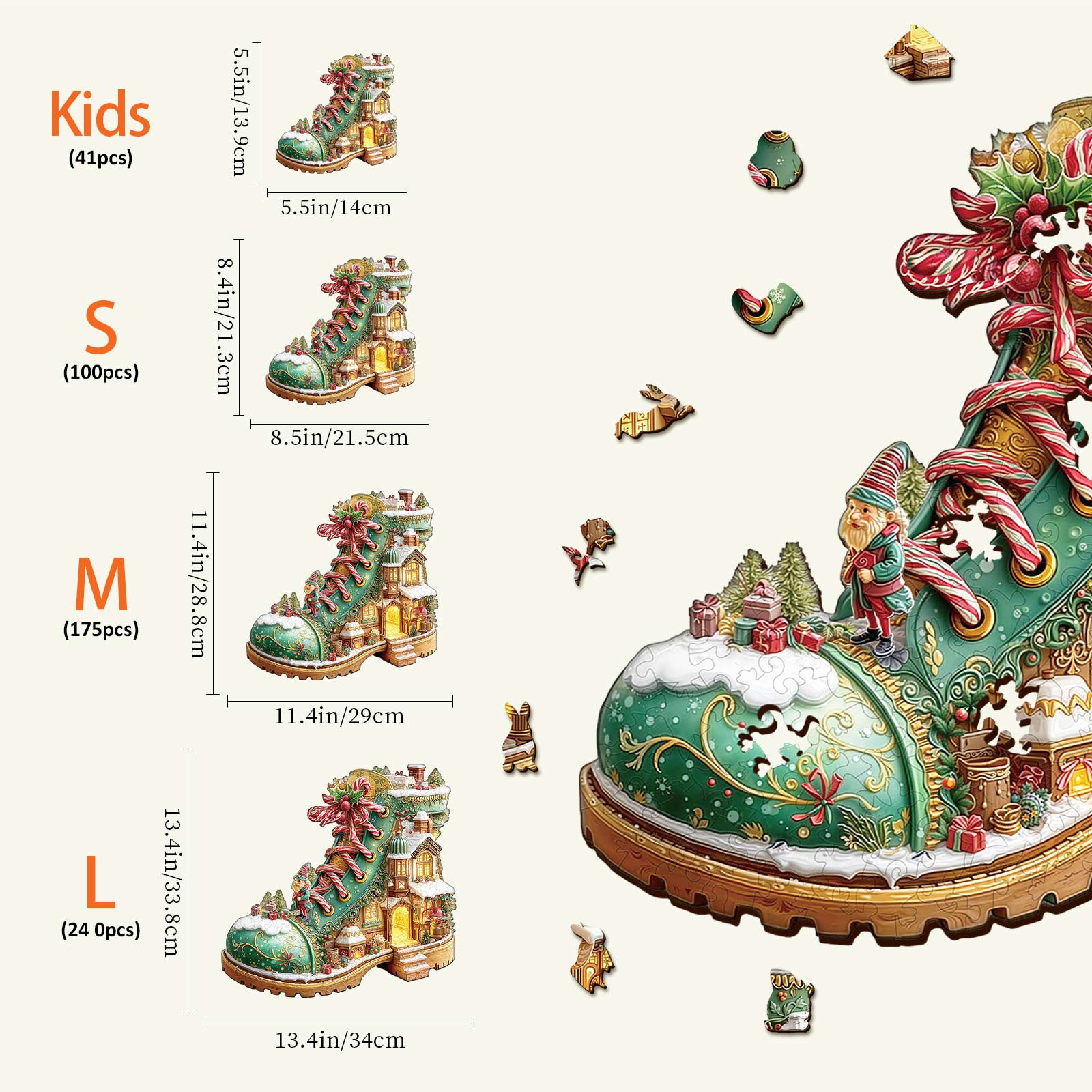 Christmas Snow Boot Hut Wooden Jigsaw Puzzle