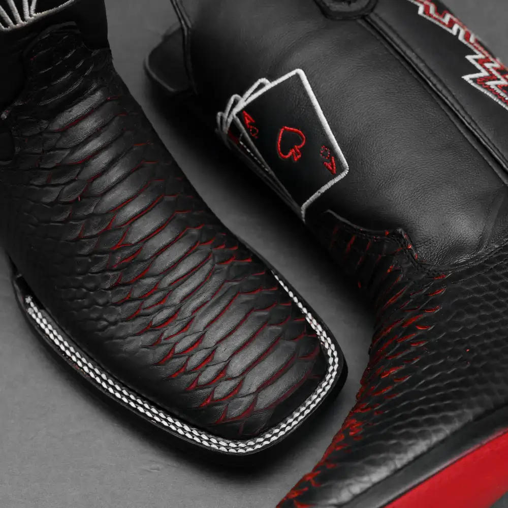 “Royal Flush” Python Leather Boots - Square Toe