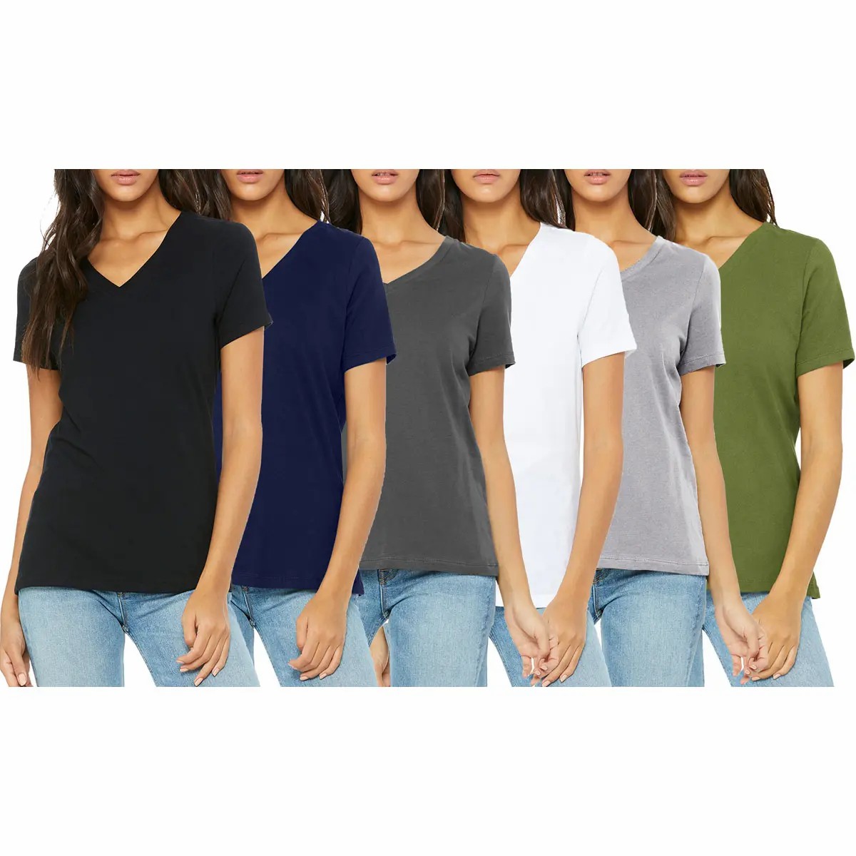 Women's 6-Pack Loose Fit Short Sleeve V-Neck & Crew Neck Classic Tee Summer Top