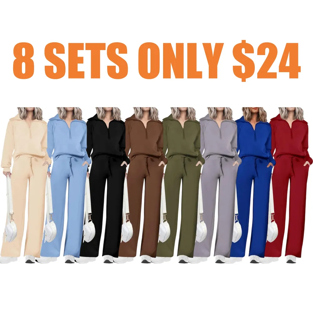 Women’s 2-Piece Set – Half Zip Sweatshirt & Wide Leg Pants