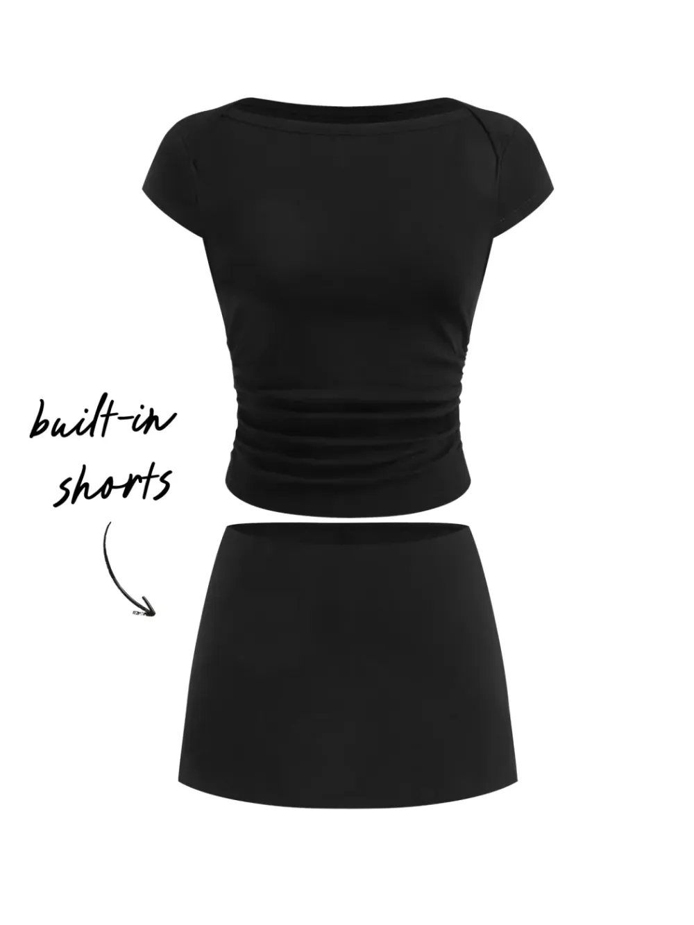 Cotton-Blend Polka Dot Boat Neck Tee & Mini Skort Set