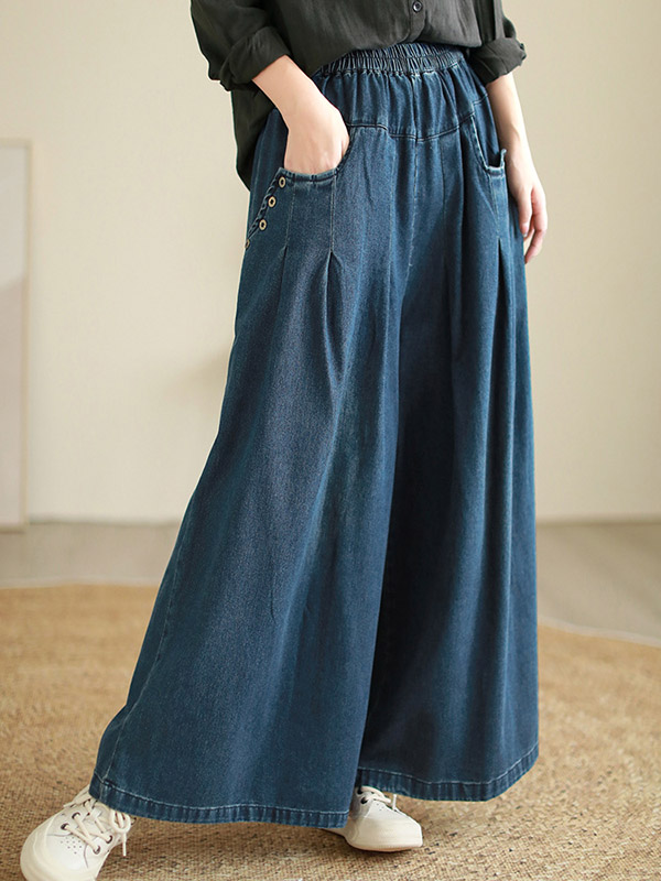 Elasticity Pleated Loose Wide Pants Jean Pants Bottoms Flared Trousers