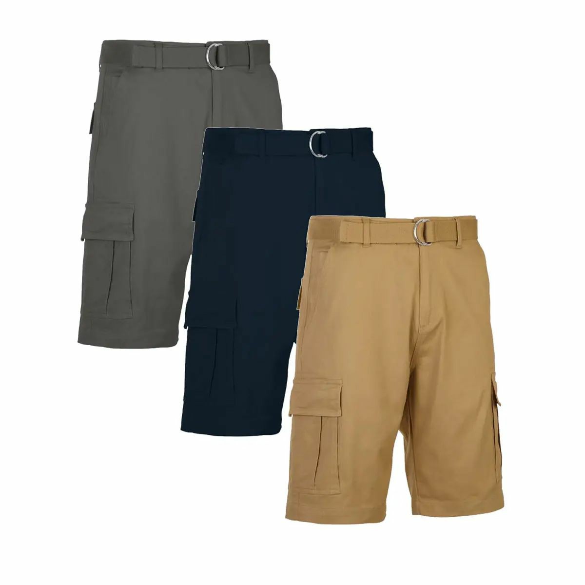 Men's 3-Pack Cotton Stretch Cargo Shorts With Belt