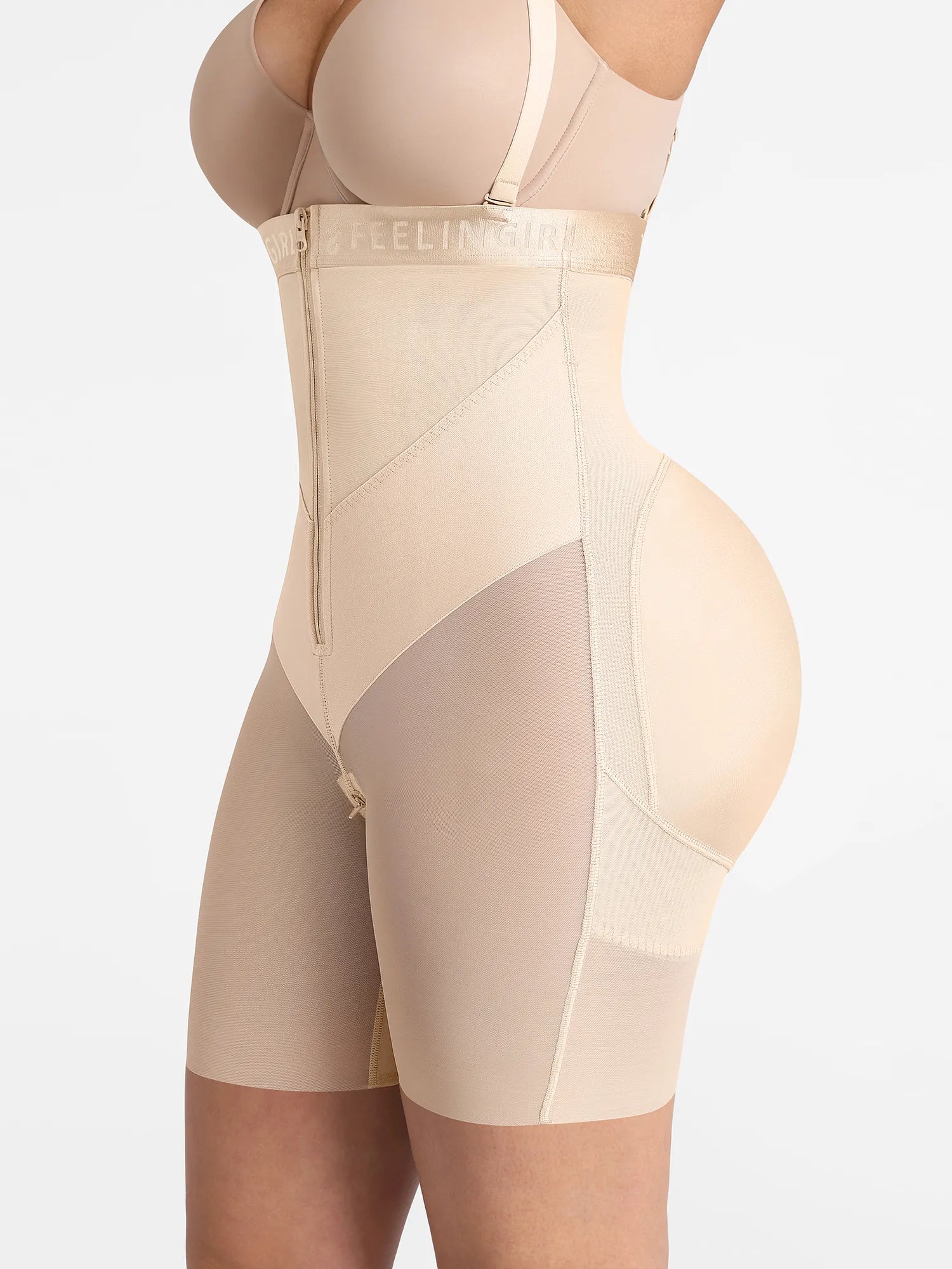 Feelingirl Wide V-neck Belt High-Waist Shaping Shorts