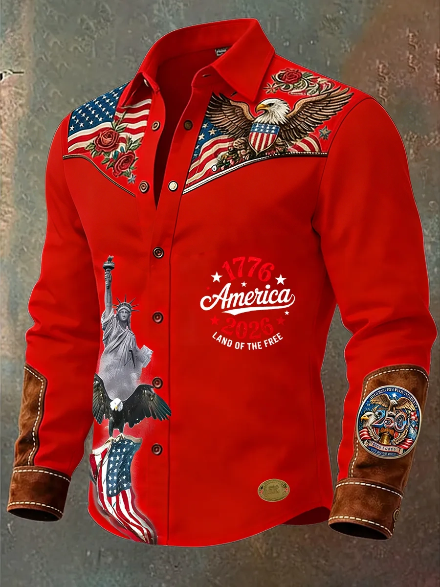 Men's Vintage American 250th Anniversary Distressed Western Shirt