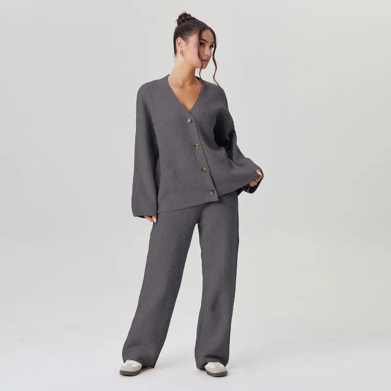 Women's Slouchy Solid Color V-Neck Button-Up Long Sleeve