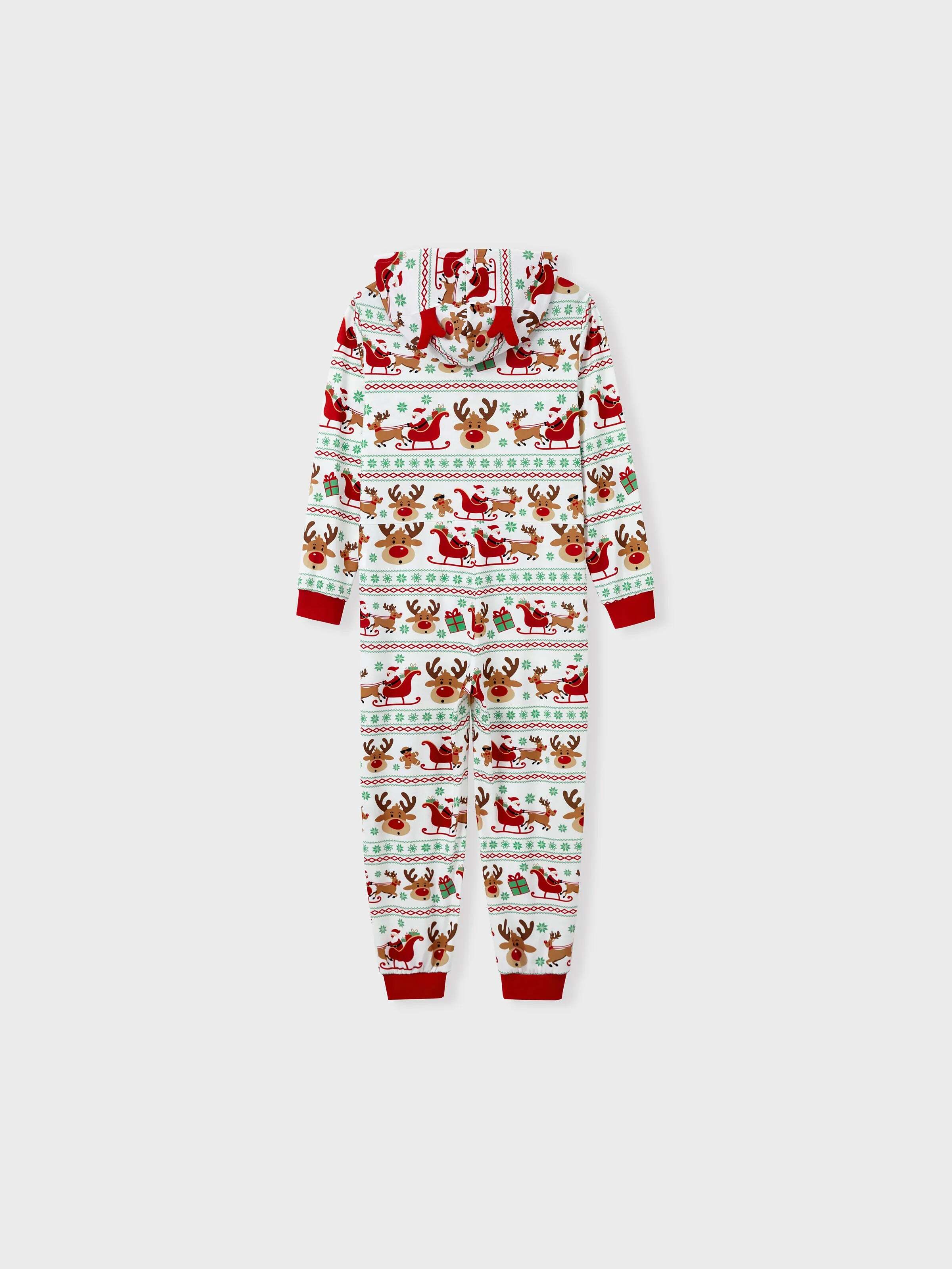 Christmas Onesies Matching Family Pajamas Set Reindeer Print Long-sleeve PJS with Christmas Socks Red