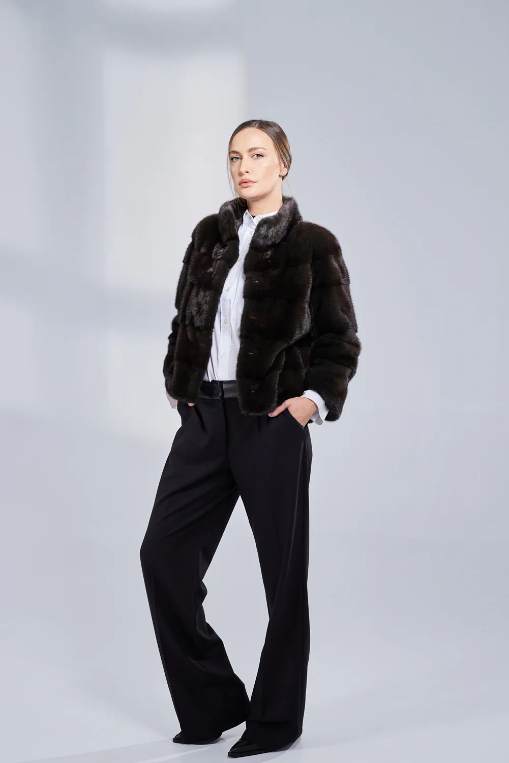 Haina din Blană Naturală de Vizon, Femei, Olive 220