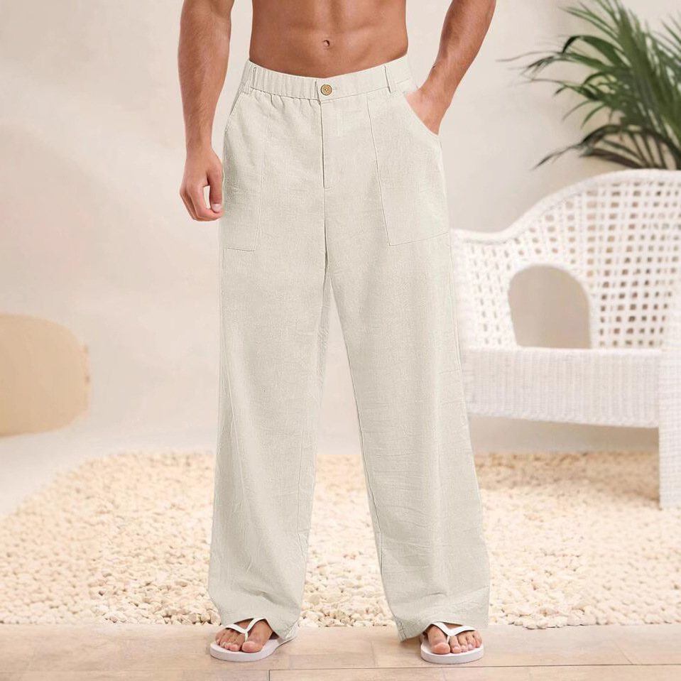 Men's loose cotton and linen casual trousers