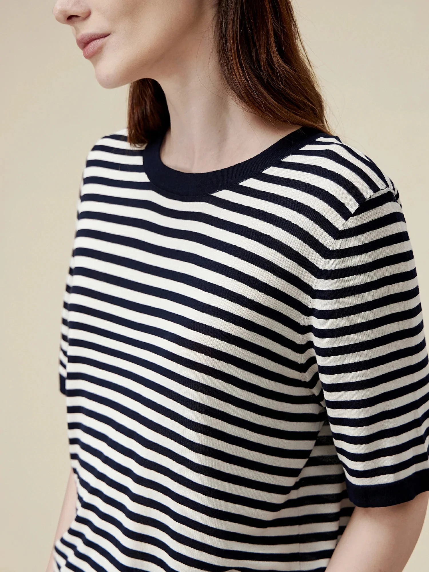 100% Lyocell Pinstripe Casual T-Shirt