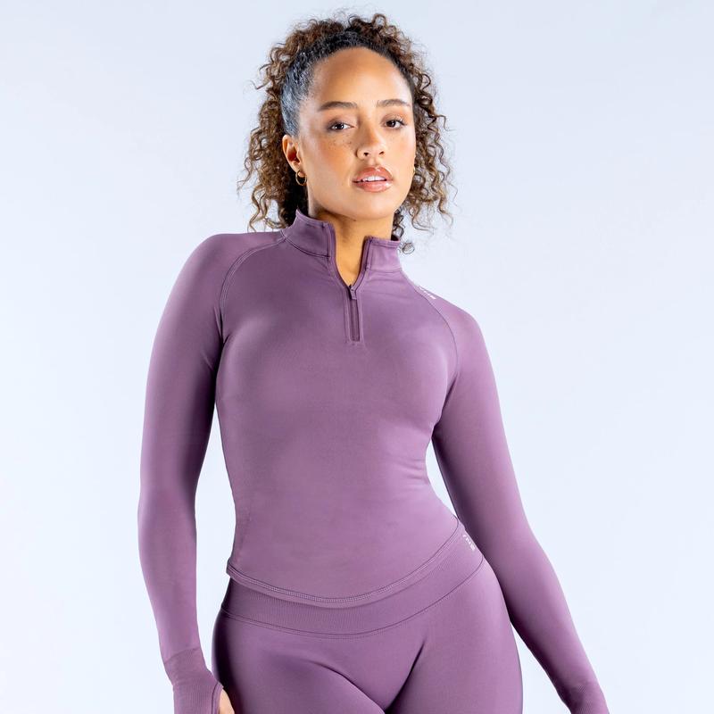 Women’s Seamless Zip-Up Long Sleeve Crop Top with Thumb Holes