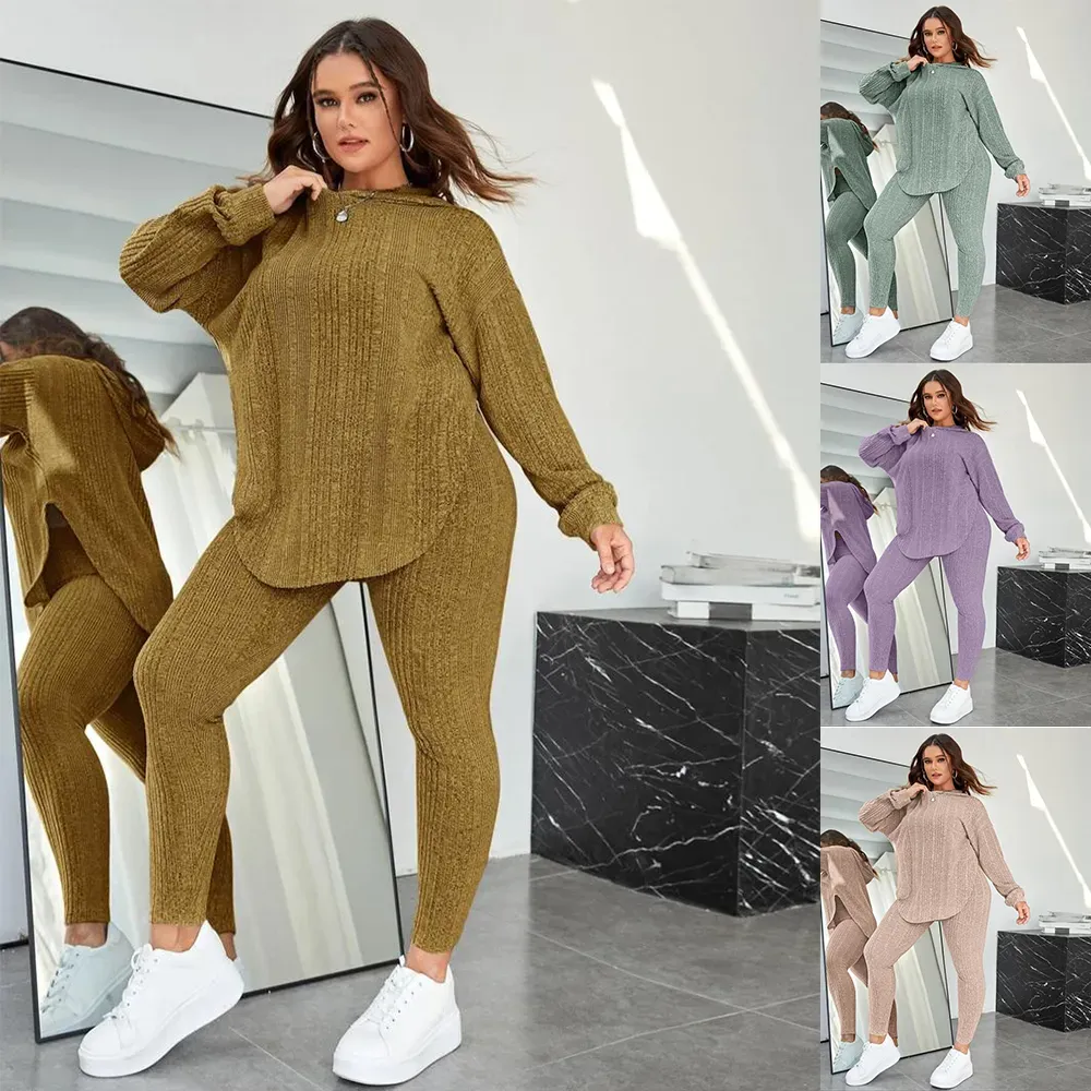 Women's Split-Hem Hoodie & Leggings Set – Cozy Lounge Wear