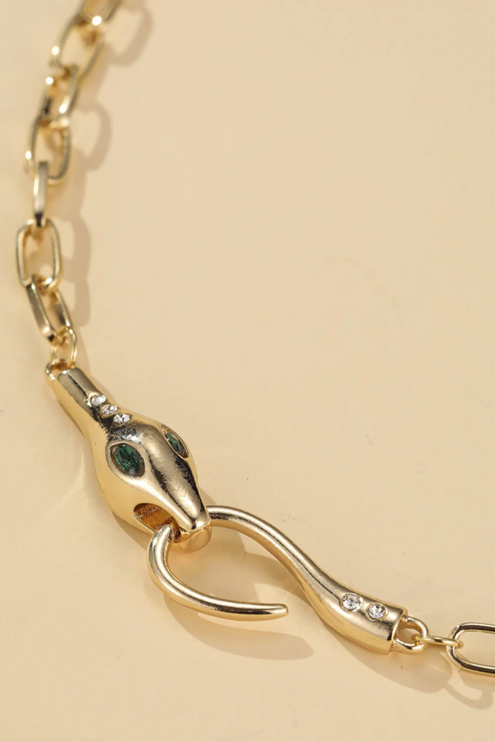 Gold Snake Design Rhinestone Decor Plated Chain Necklace