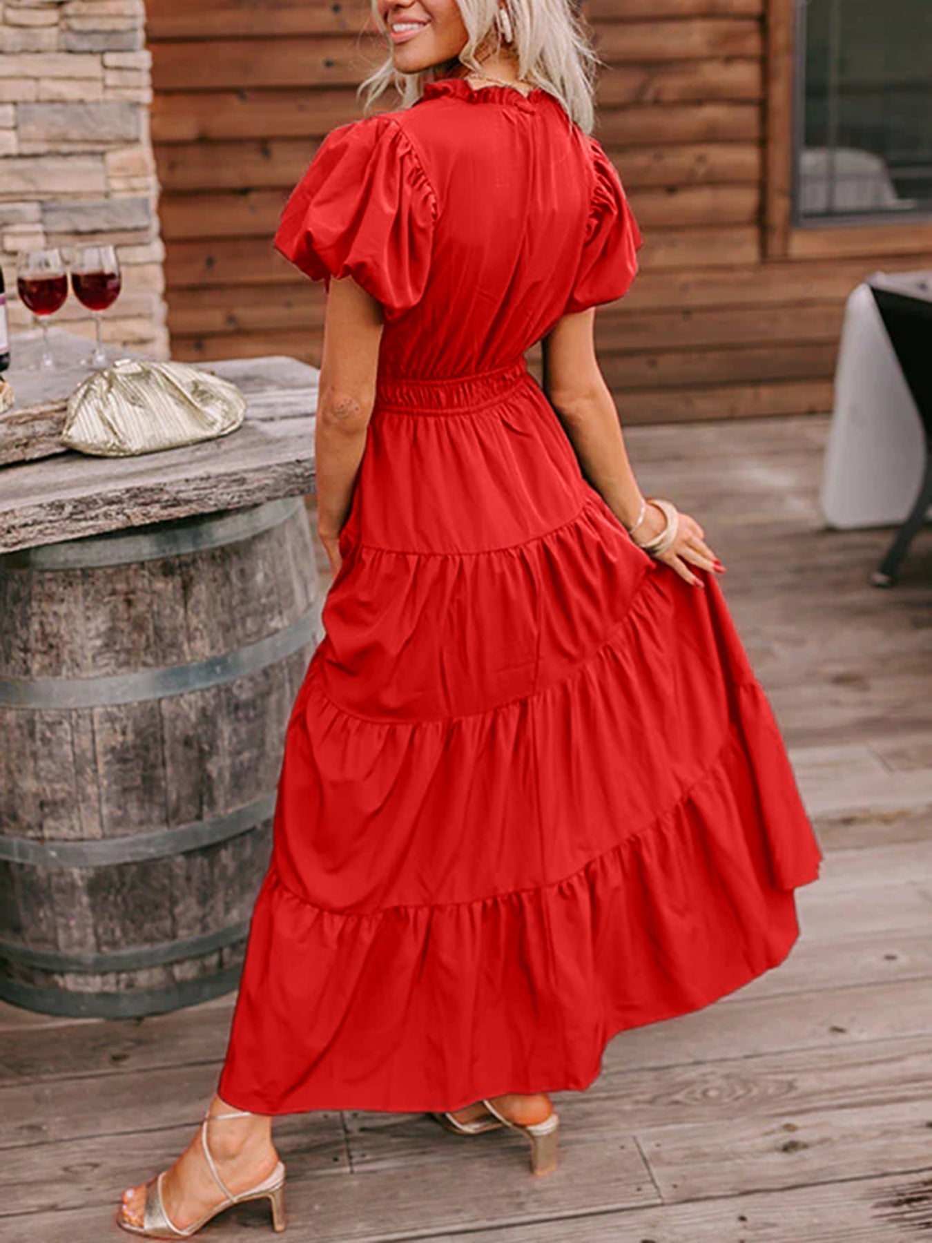 Puff Sleeve Tiered Maxi Dress