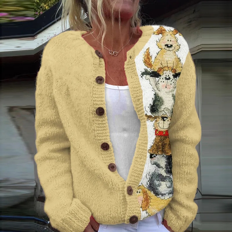 Women's Retro Dog Pattern Jacquard Knitted Sweater