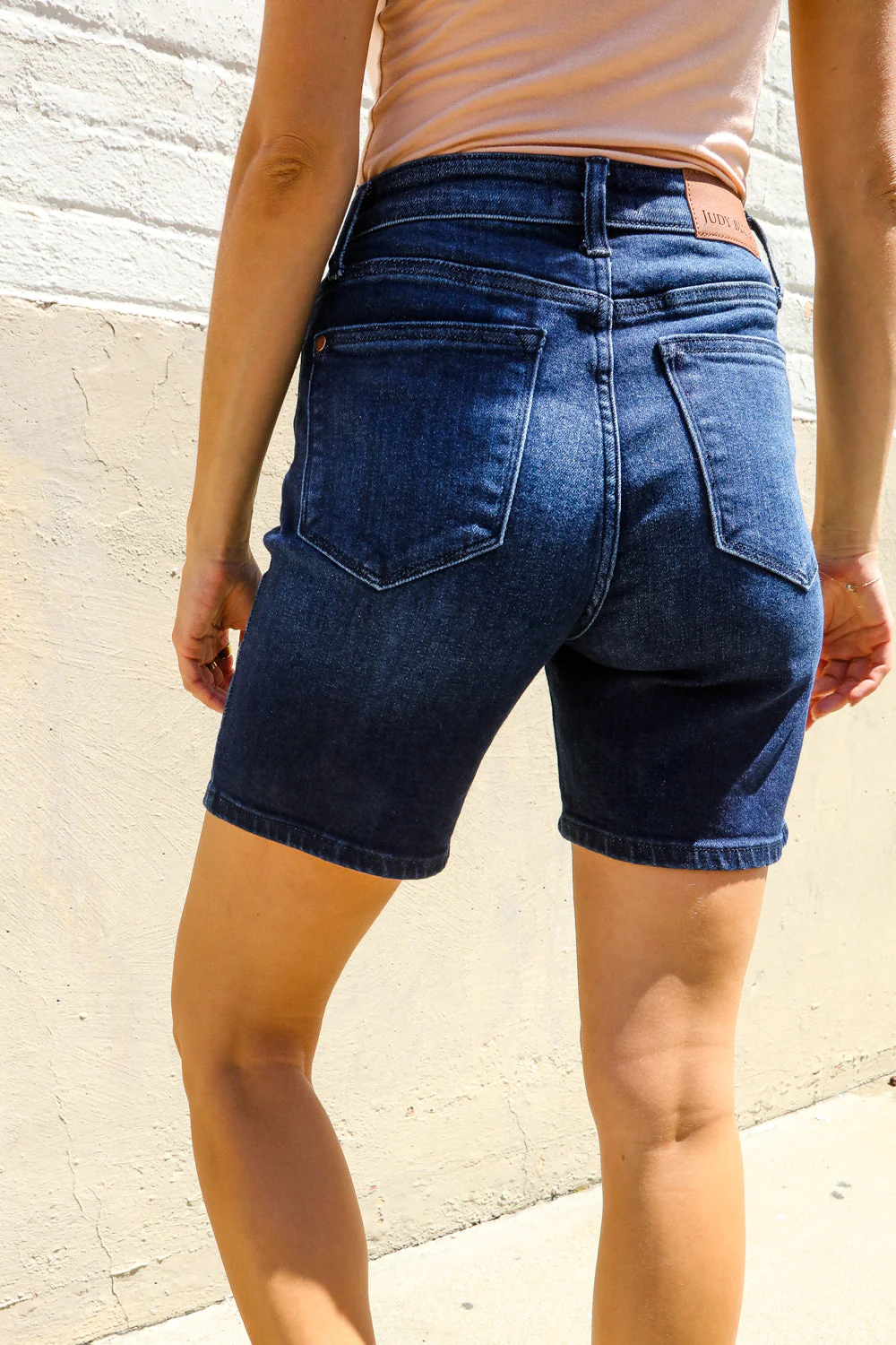 Dark Wash High Rise Tummy Control Shorts