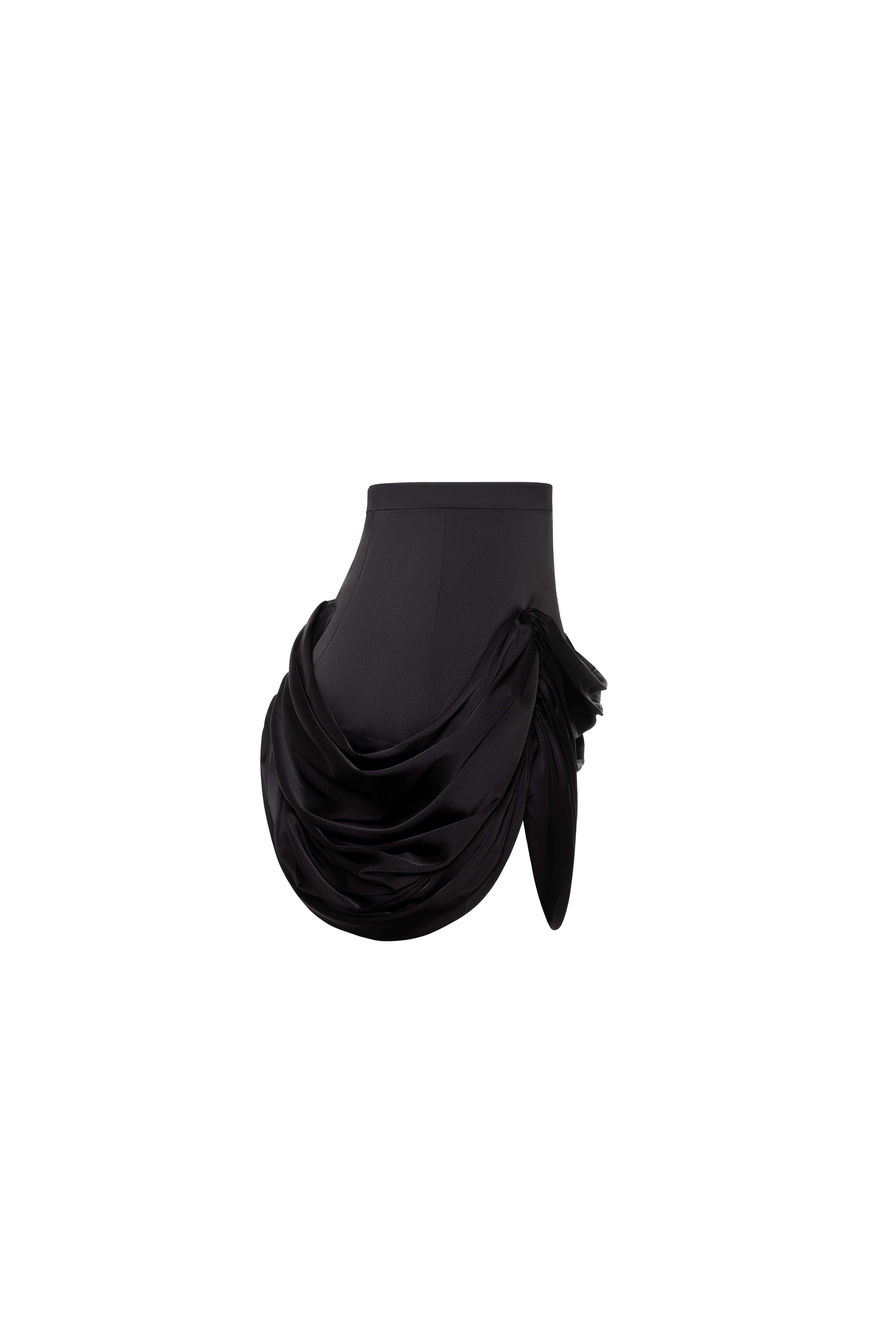 Black mini skirt with draping