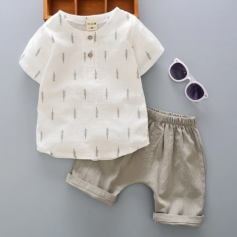 Summer Cotton Linen Boys Clothing Sets