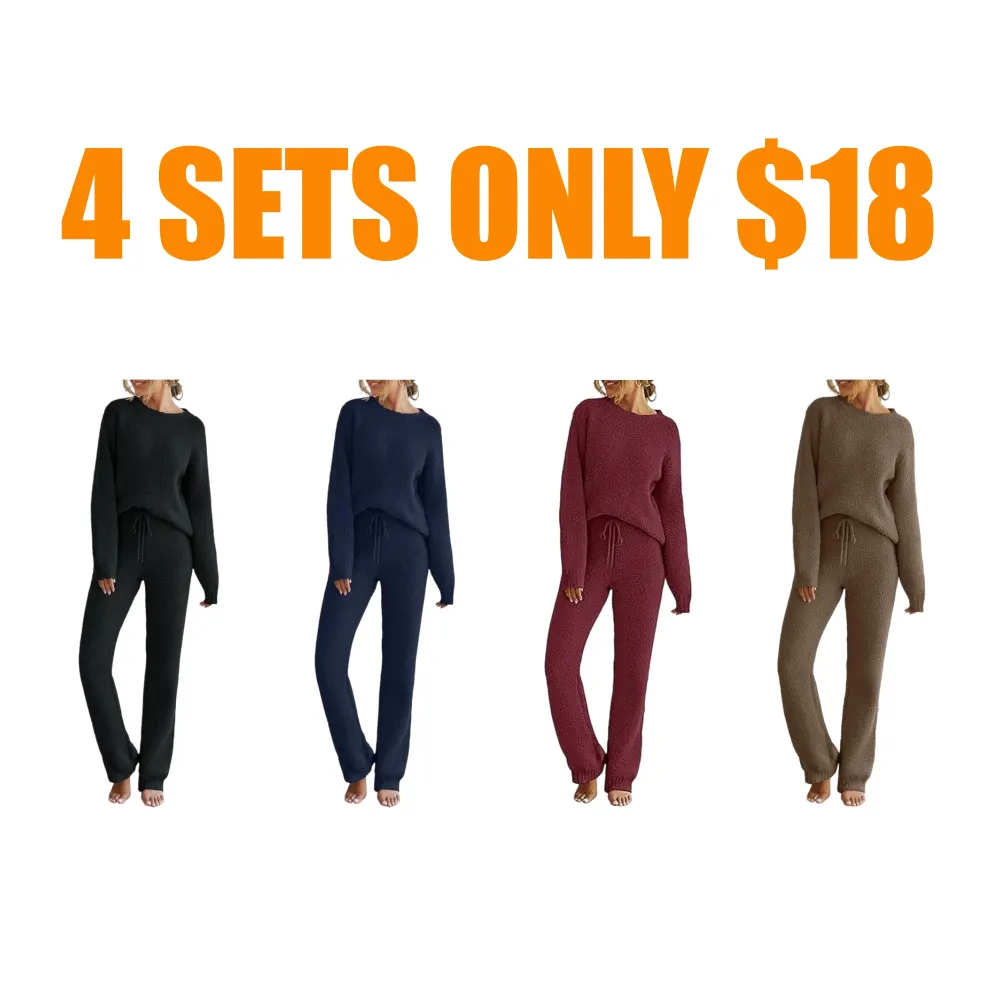 Womens Fuzzy Fleece Long Sleeve 2 Piece