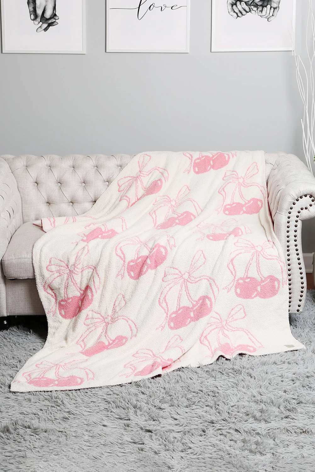 White Cheery Print Reversible Soft Blanket 127*152cm