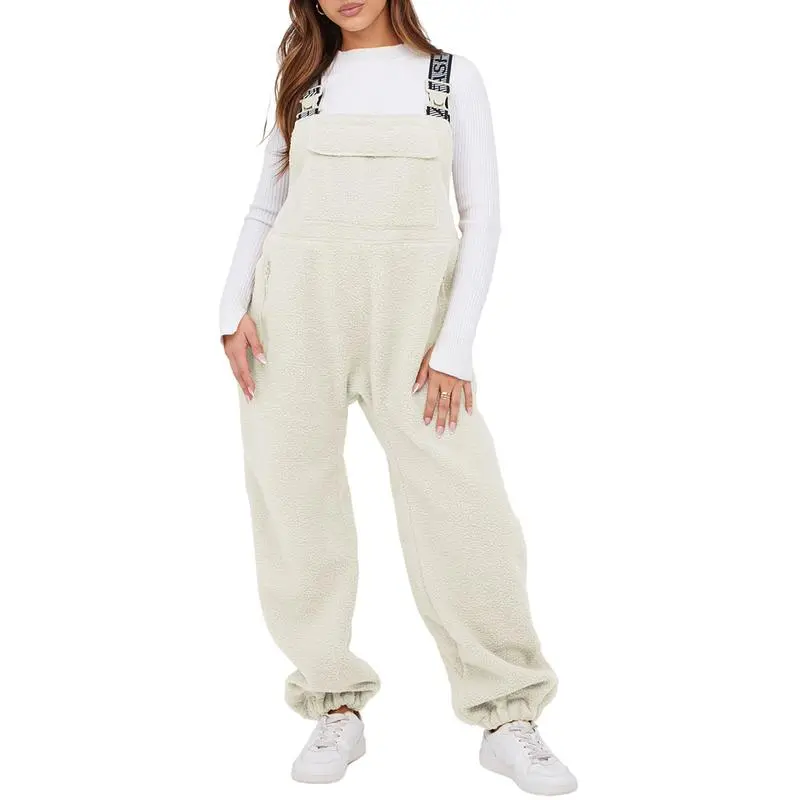Women Fleece Overalls One-piece Bibs Jumpsuits