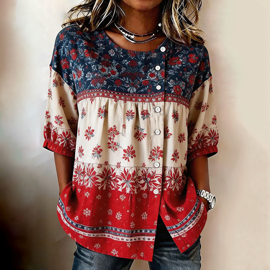 Women'S Independence Day 250Th Anniversary Flower Art Printed Casual Shirt