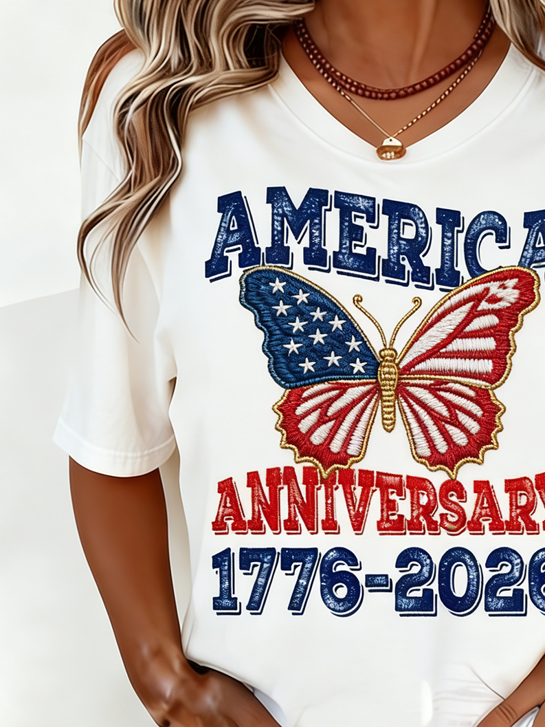 Vintage Loose Crew Neck Independence Day T-Shirt