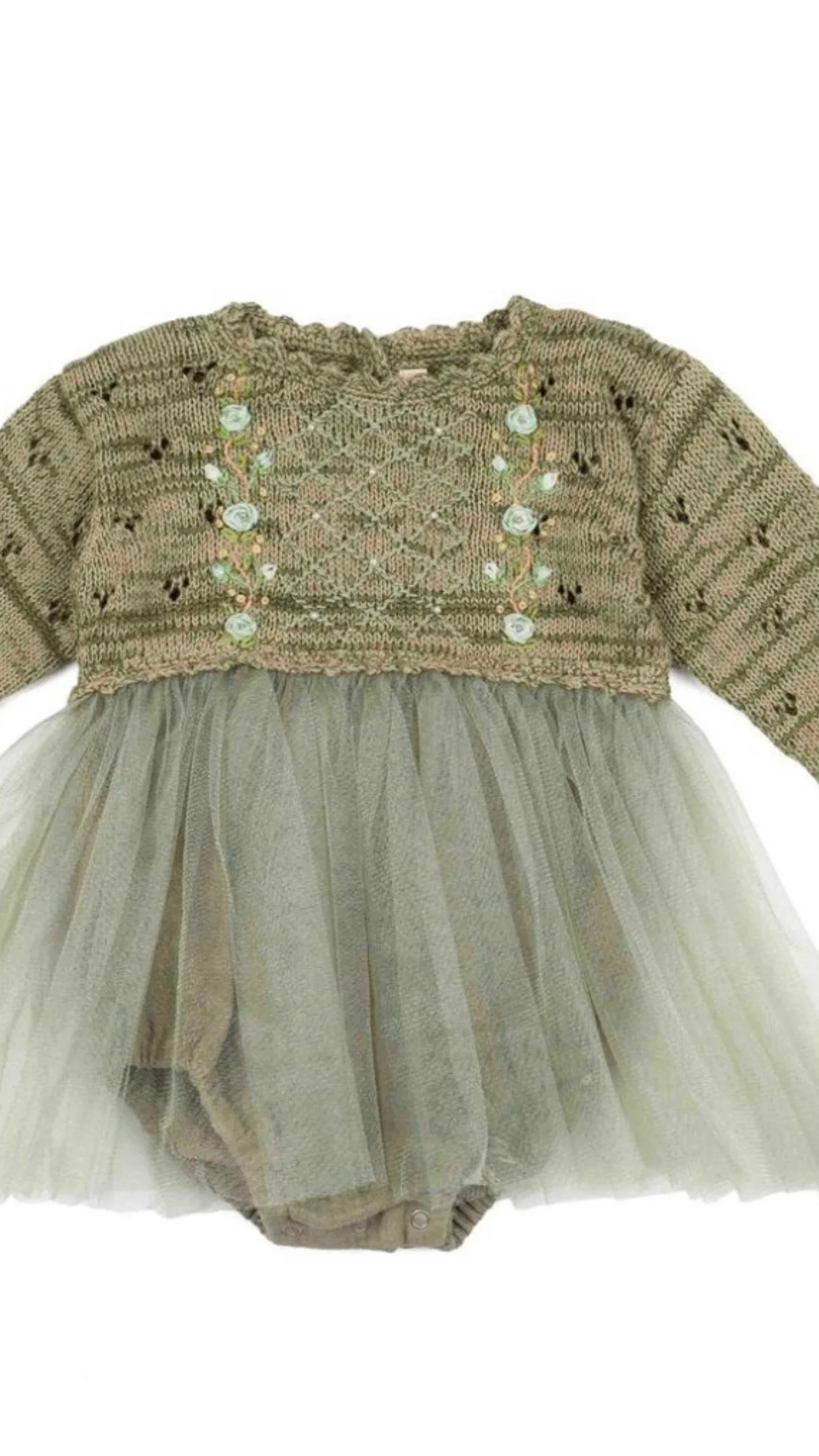 Pointelle Knit Romper- Melange Green