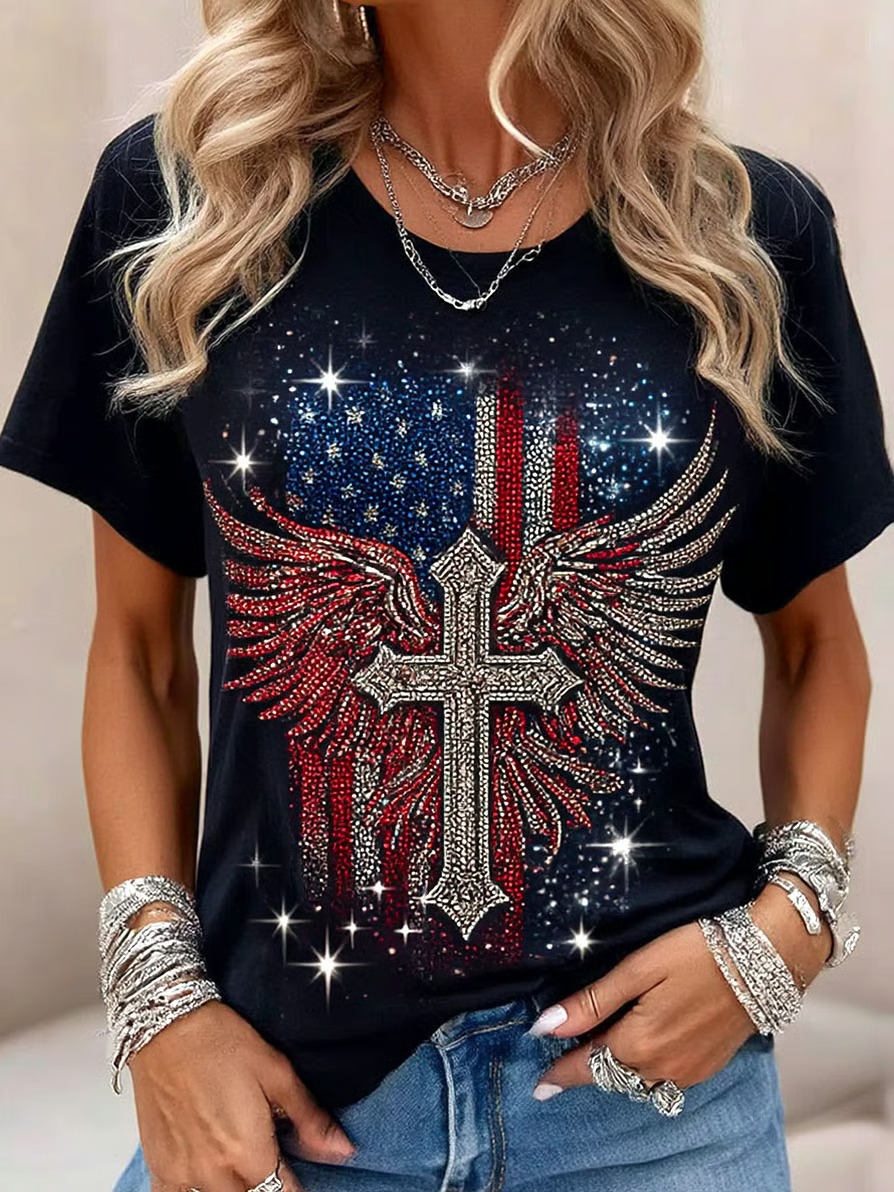 Women's Casual And Free Eagle Print T-Shirt