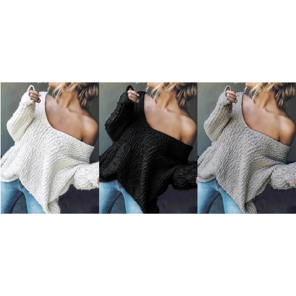 Women's Plain Drop Shoulder V Neck Sweater