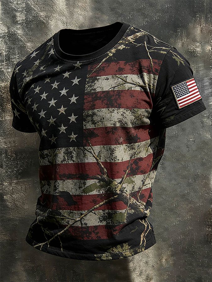 Men'S Casual American 250Th Anniversary Printed Round Neck Short Sleeved T-Shirt