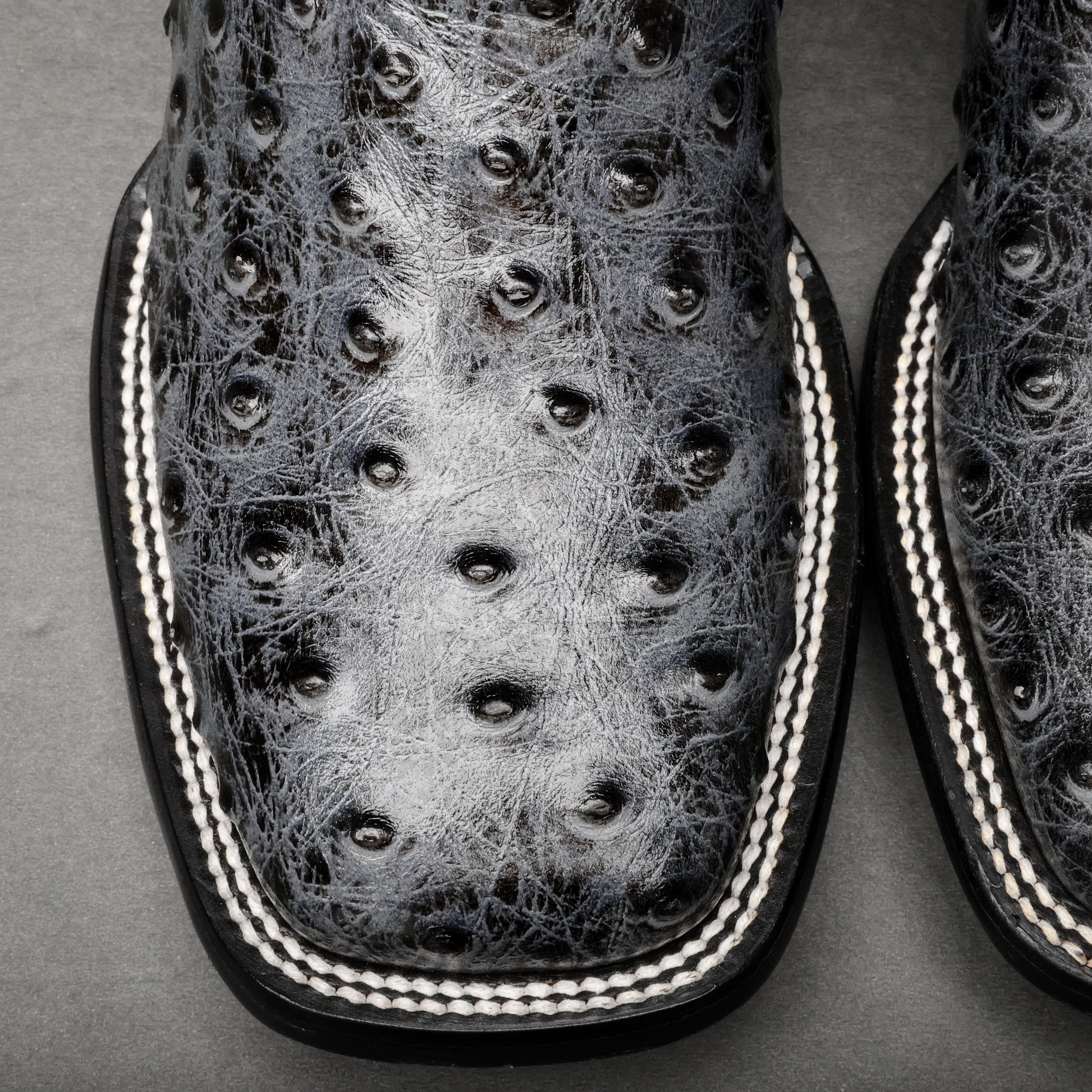 Grey Ostrich Leather Boots - Square Toe