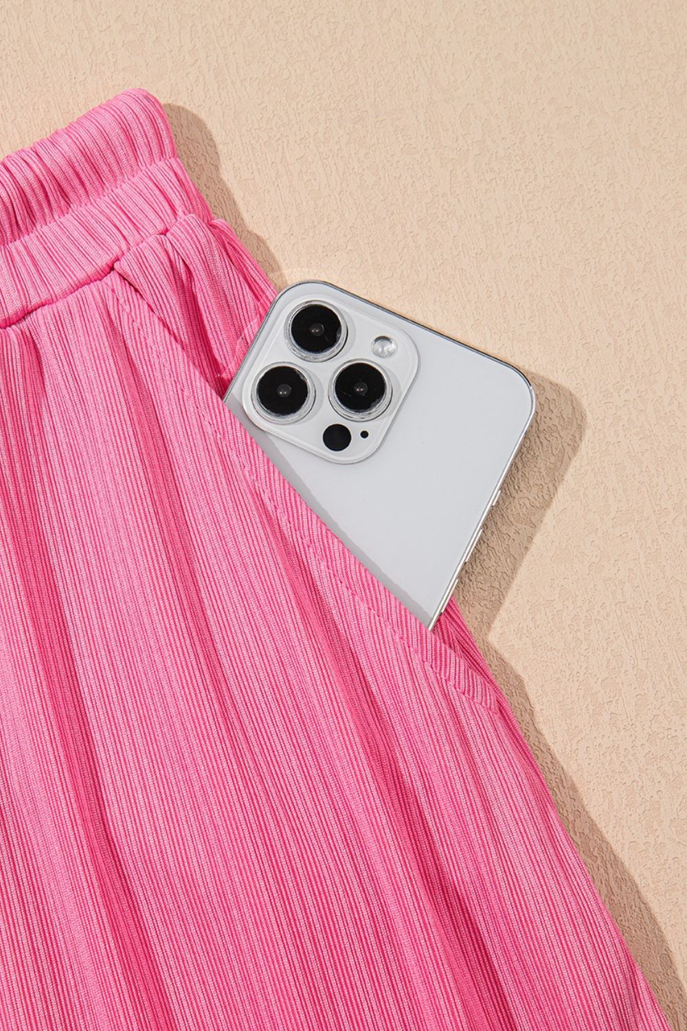 Ruffle Trim Round Neck Top And Drawstring Skirt Set