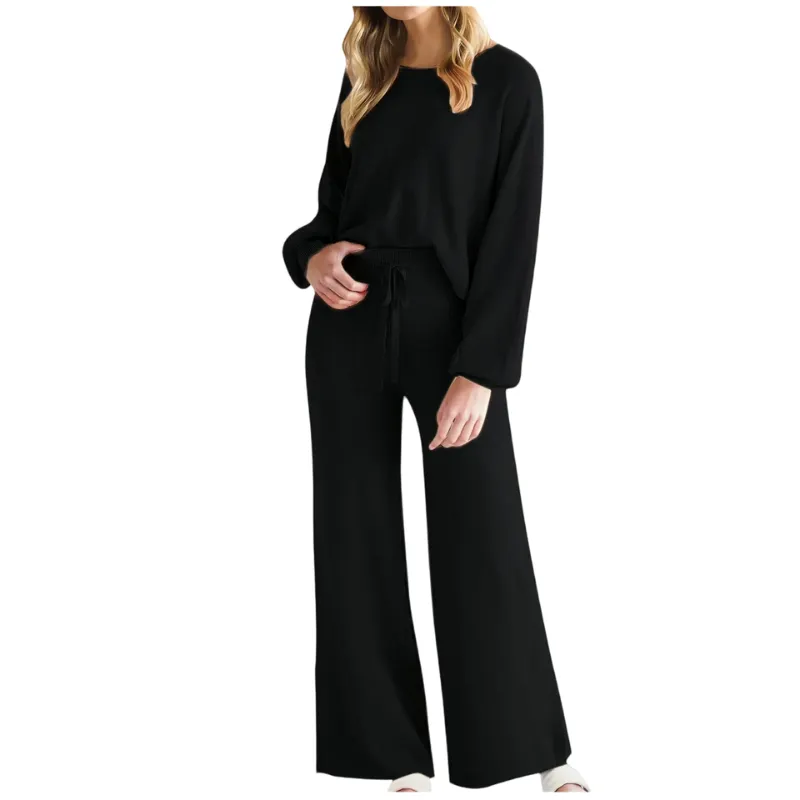 Womens Fall Winter Casual Solid Knitted 2 Piece Sets Long Sleeve