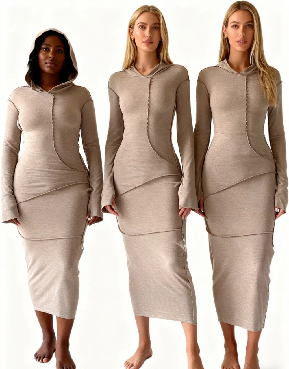 Women's Fall Winter Drop Shoulder Bodycon Hooded Dress
