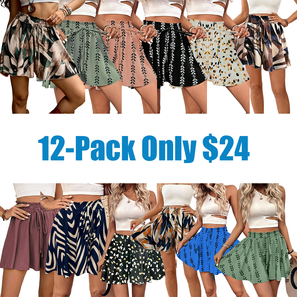 Women's All Over Print Knot Front Shorts, Casual Fashionable Shorts for Summer, Women's Bottoms for Daily Wear, Drawstring Beach Shorts