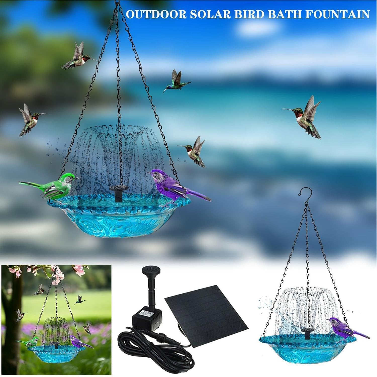 Garden Floating Fountain Hanging Bird Bath Bowl