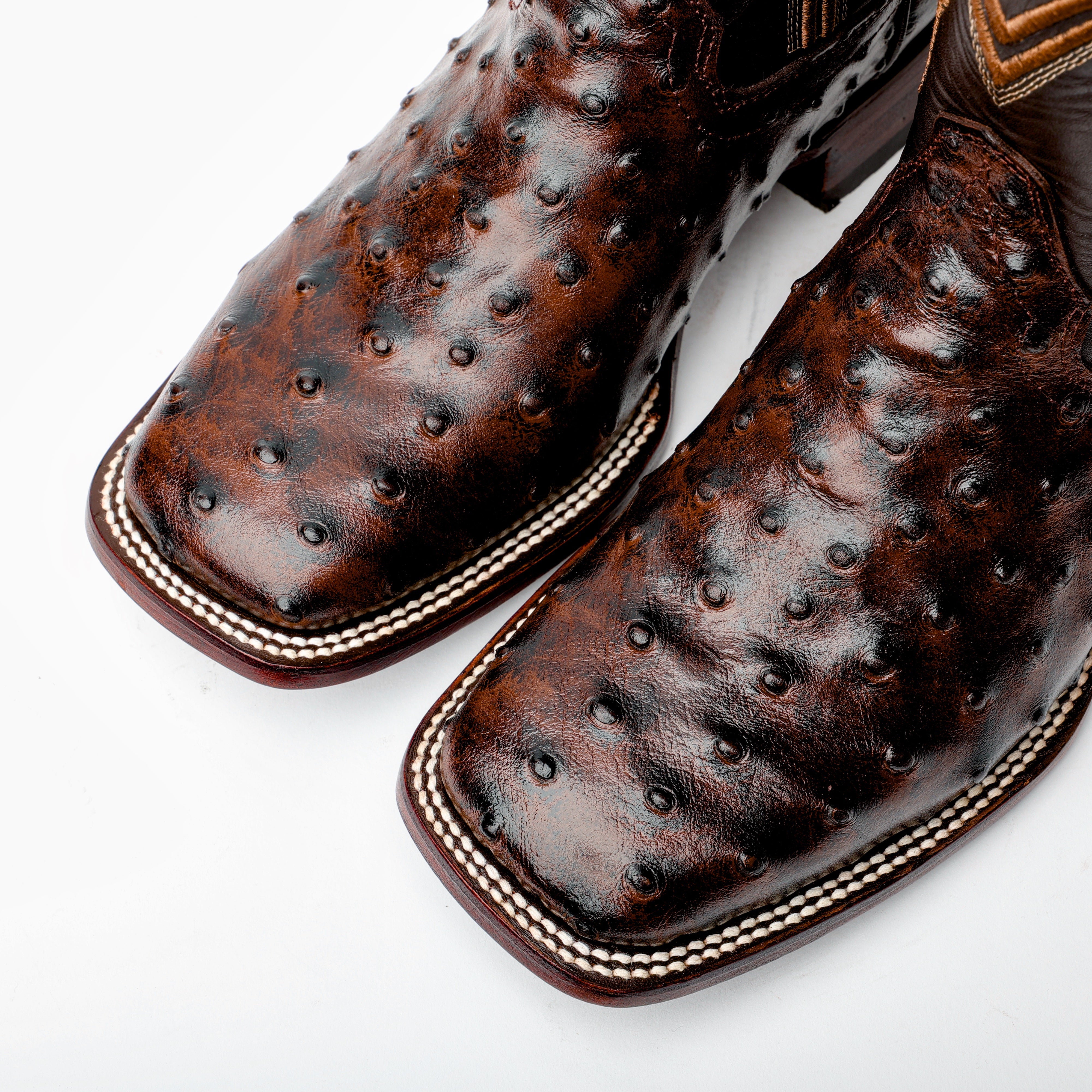 Chocolate Brown Ostrich Leather Boots - Square Toe
