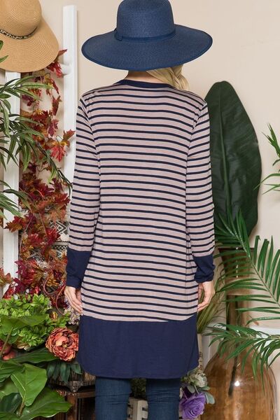 Celeste Full Size Striped Button Up Long Sleeve Cardigan