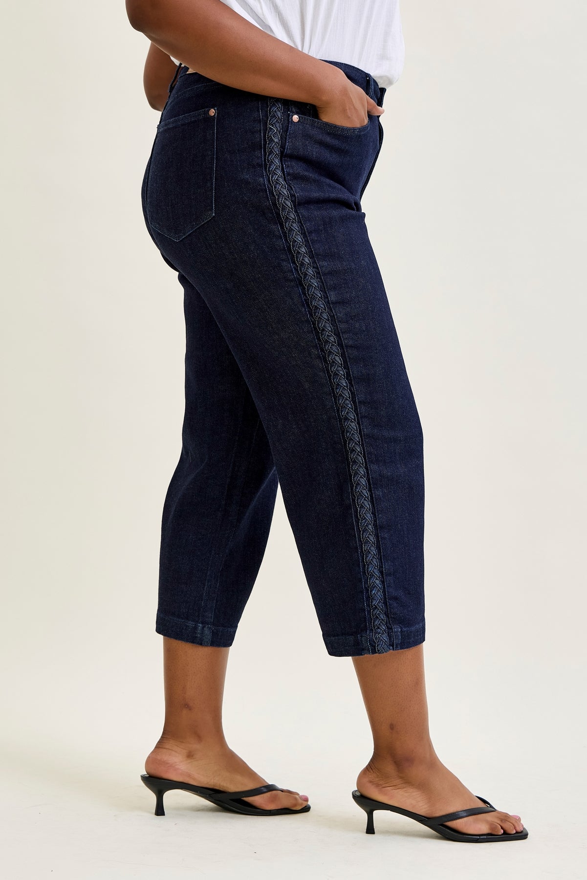 Dottie Side Seam Braid Cropped Wide Leg Jeans - PLUS