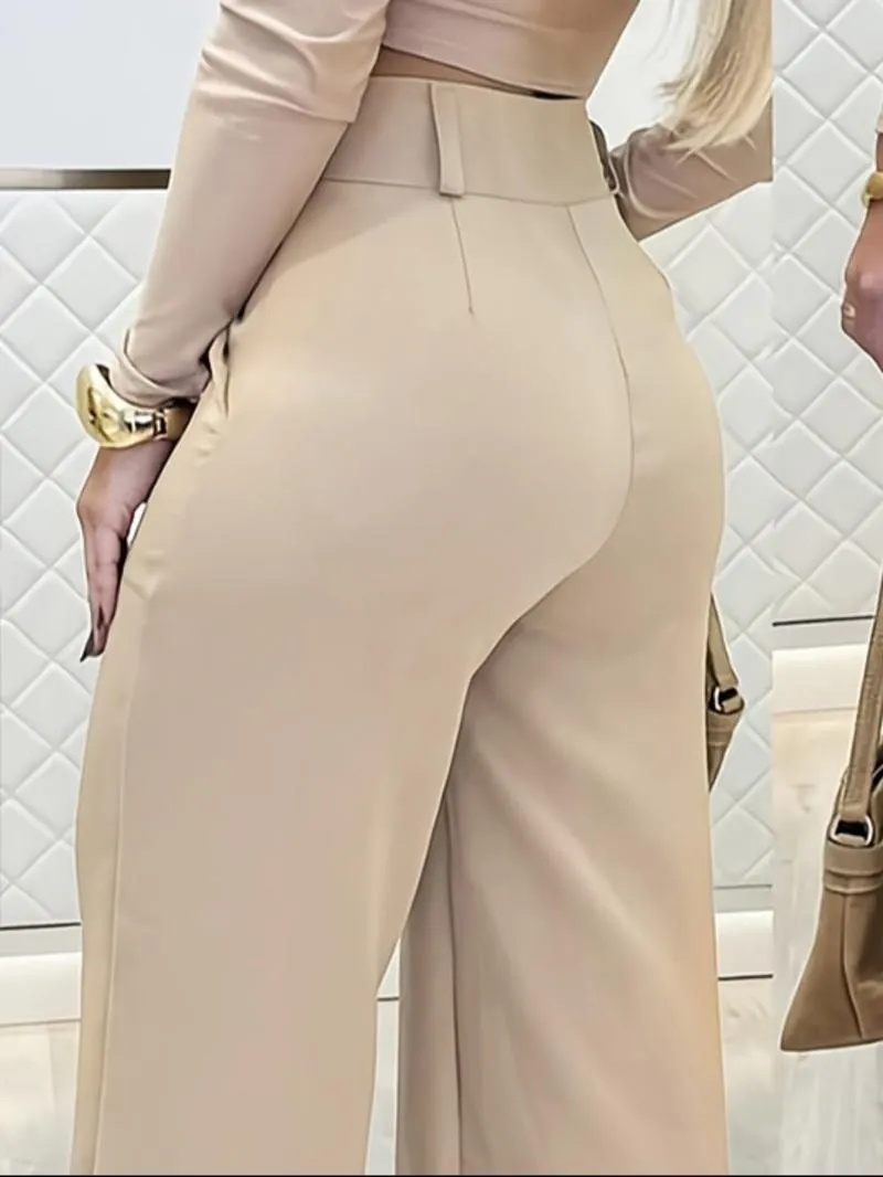 Women's Simple Wide-Leg Pants with Double Button Front