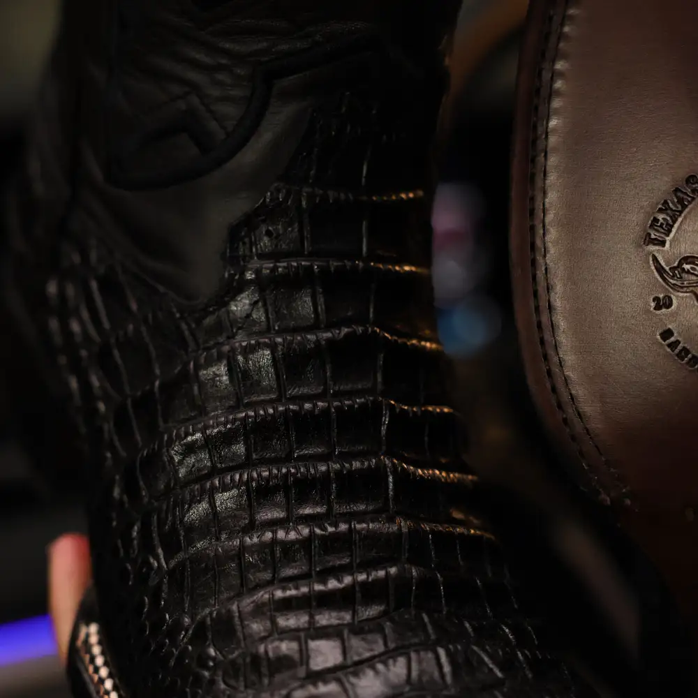 Black American Gator Belly Leather Boots - Square Toe