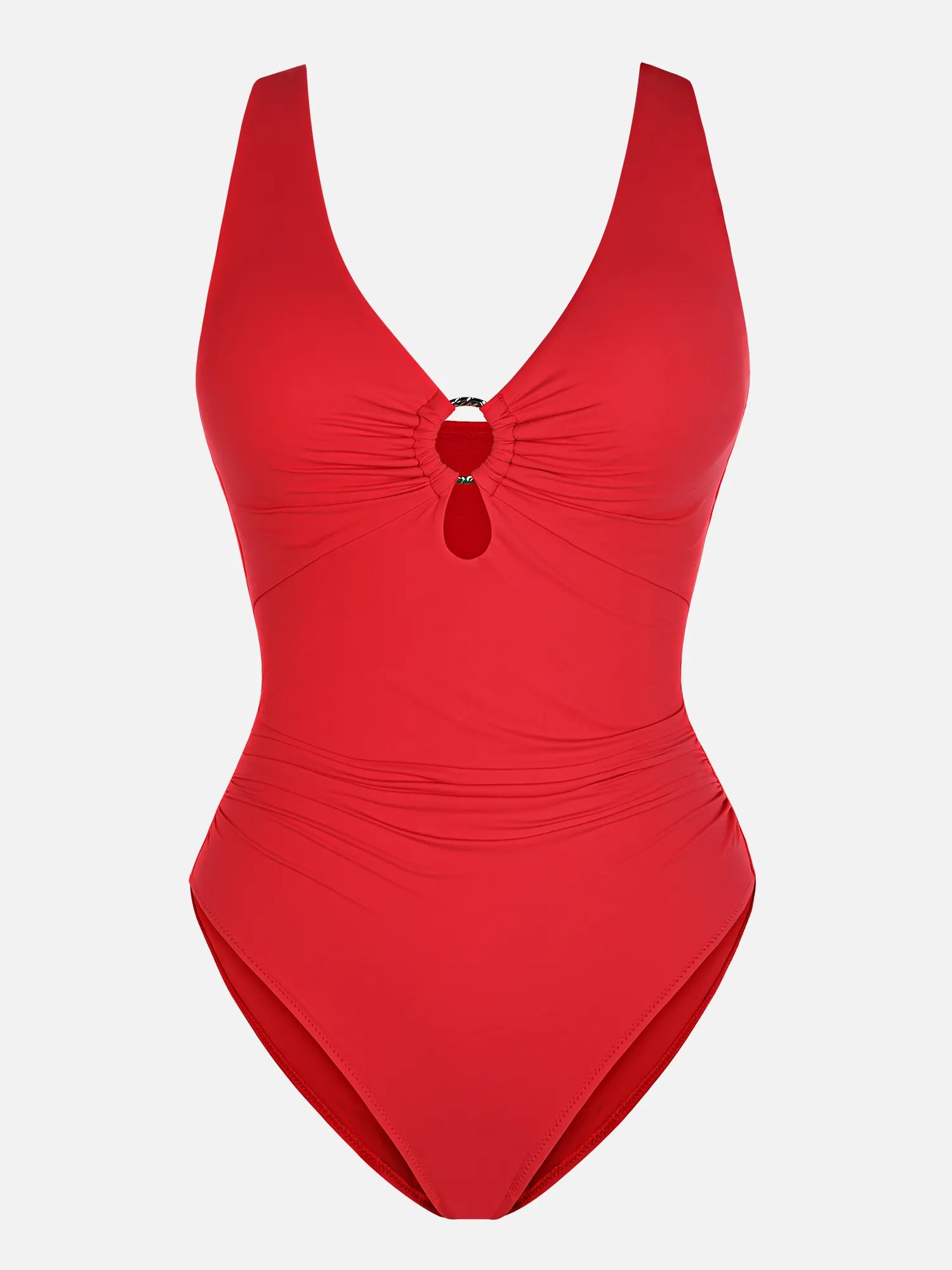 Feelingirl Deep V Metal Ring Ruched Sculpting Swimsuit