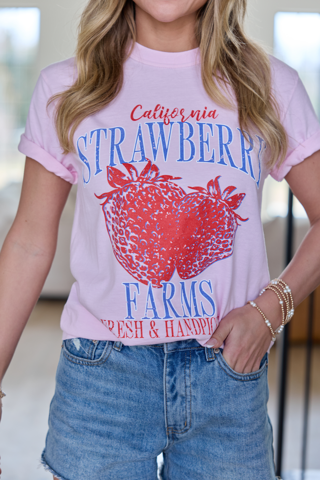 California Strawberry Farms Light Pink Graphic Tee