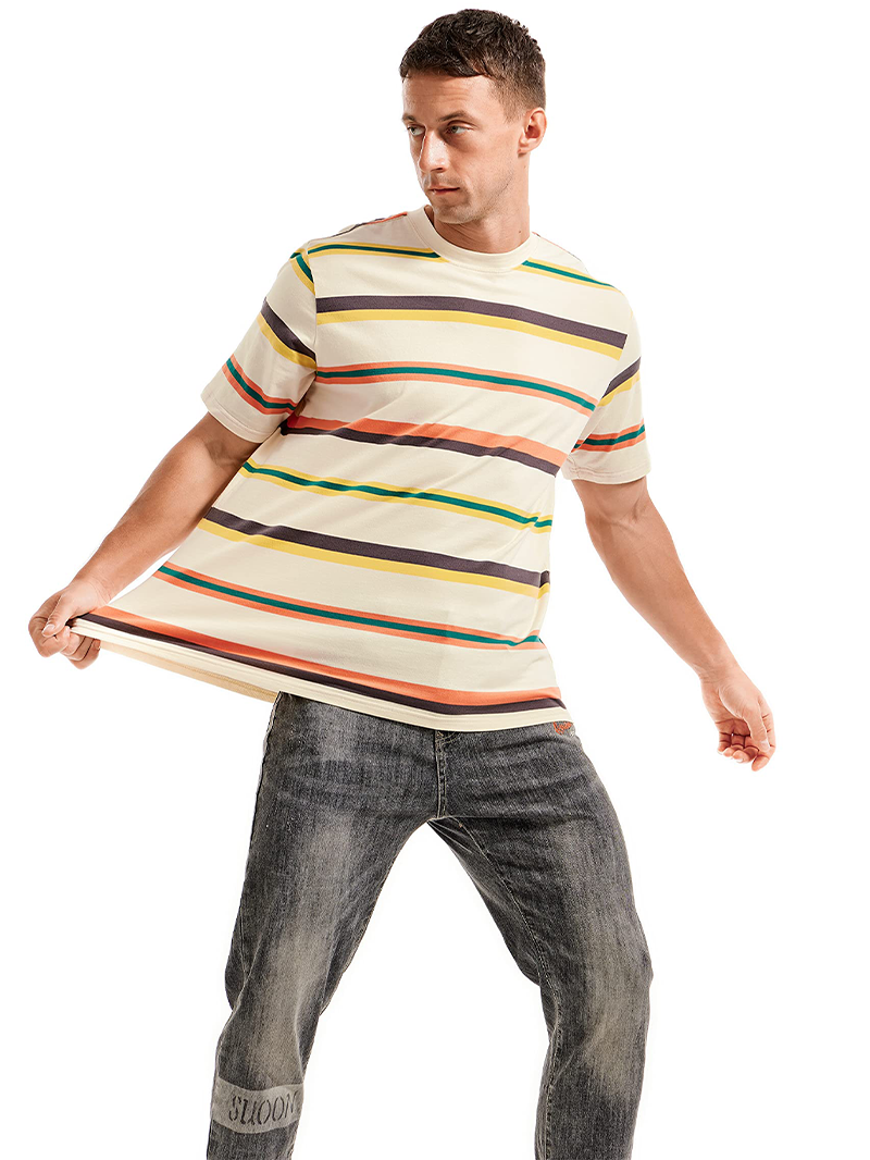 Men's Knitted Colorful Striped Short Sleeve T-Shirt