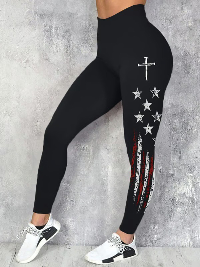 Women's Casual Retro Flag-Print Leggings