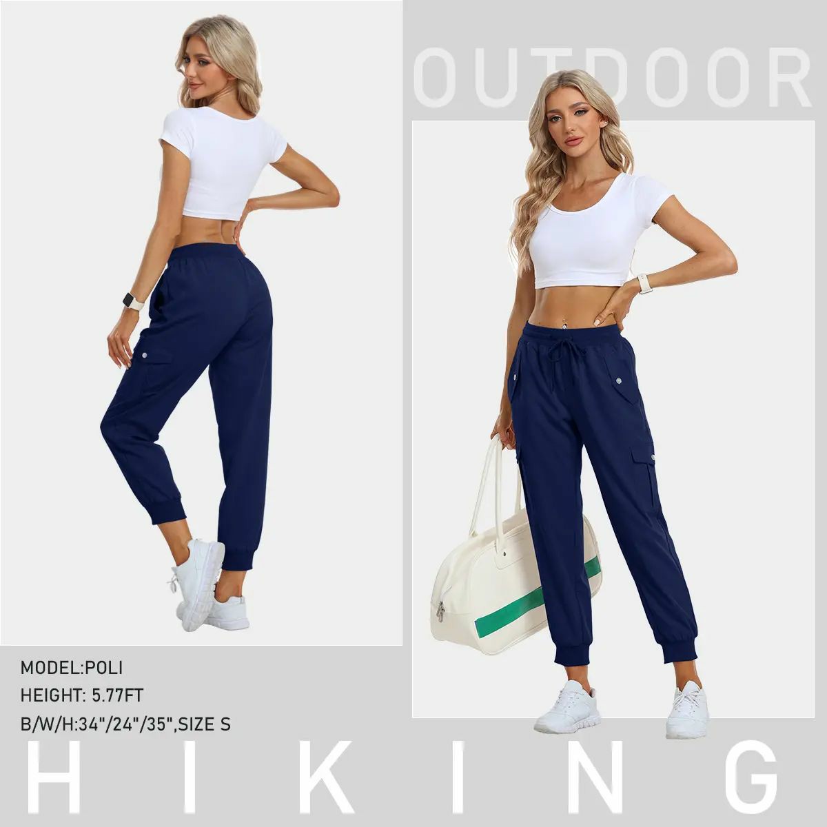 Women's Lightweight Hiking Cargo Pants Outdoor Quick Dry Casual Travel Sweatpants Joggers Elastic Waist Button Pockets Comfy Moms over 30 Basic four season